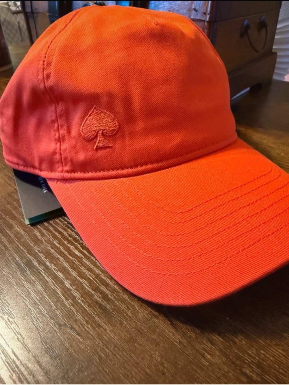 NWT Kate Spade New York Embroidered Spade Logo Baseball Cap Hat Vibrant Orange